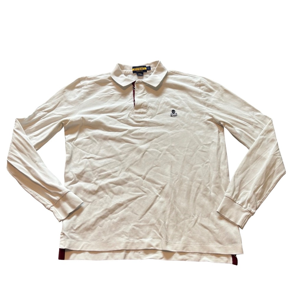 Ralph Lauren Rugby White Long Sleeve Polo Skull Crossbones Mens Medium M